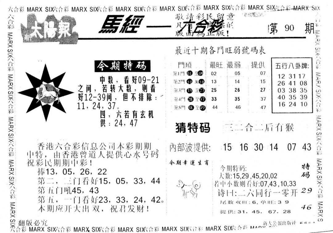 六合彩090期另版太阳报(黑白)