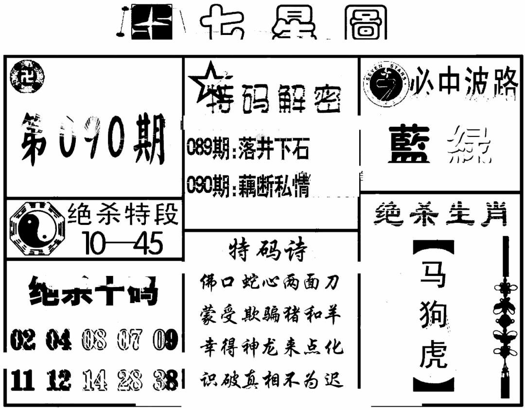 六合彩090期七星图(黑白)