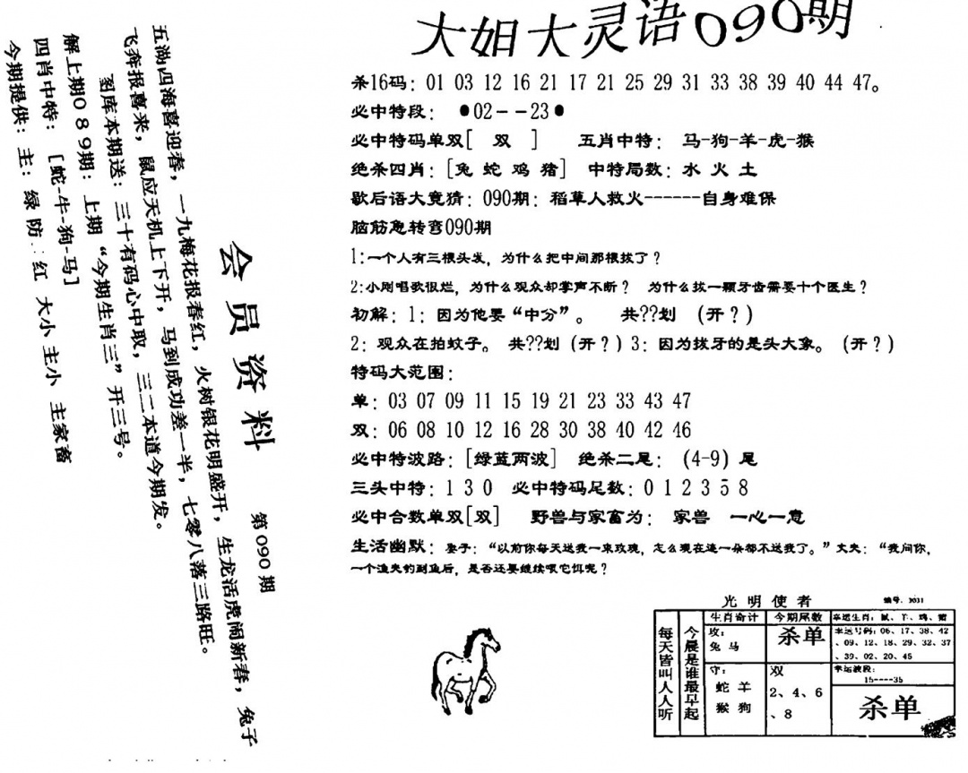 六合彩090期大姐大灵语报(新图)(黑白)