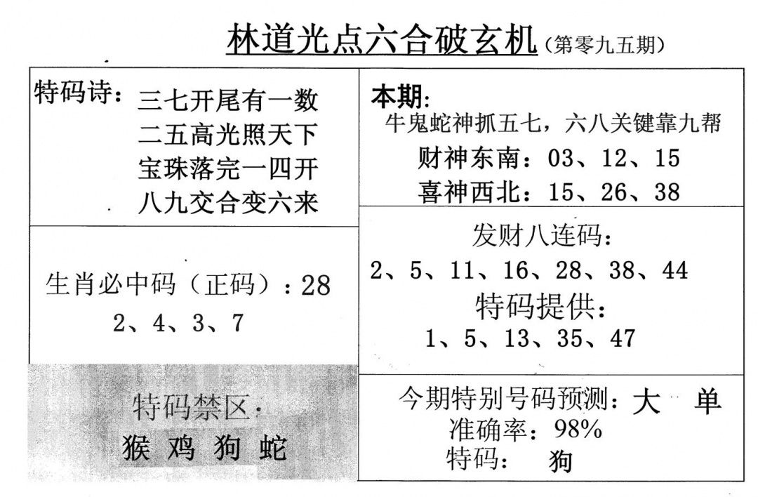 六合彩095期林道光(黑白)