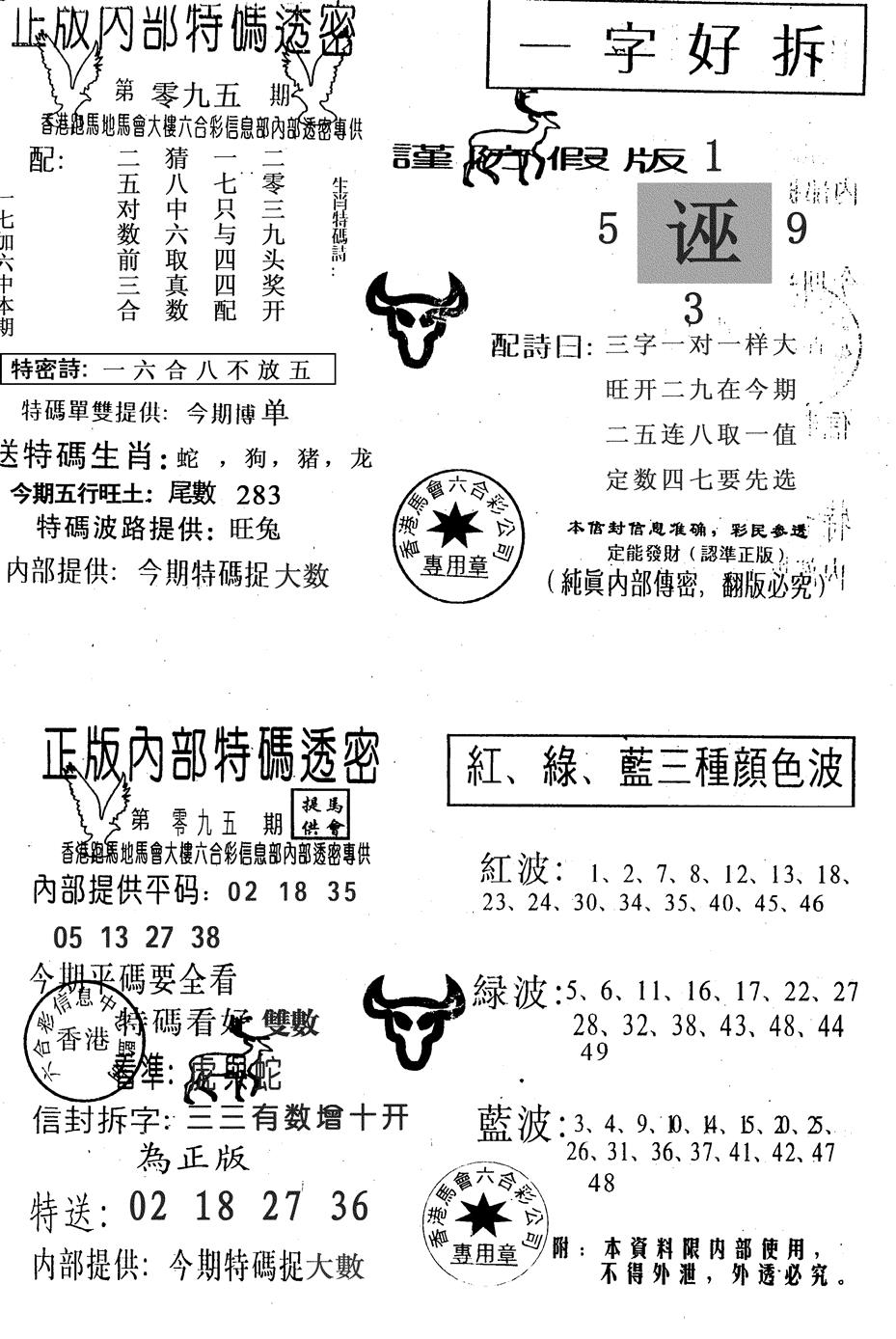 六合彩095期一字好拆(黑白)