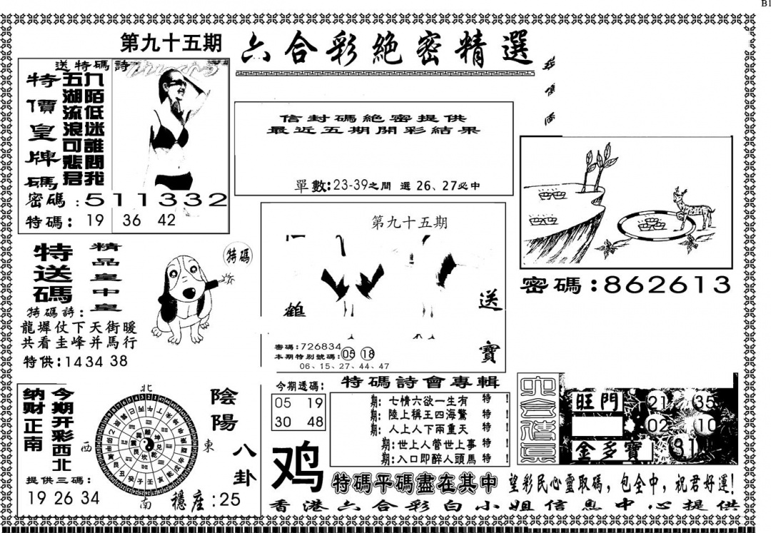 六合彩095期另版白姐绝密精选A(黑白)