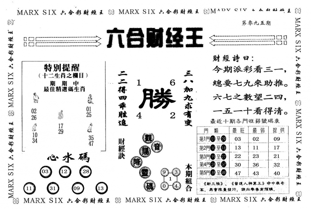 六合彩095期六合财经王(黑白)
