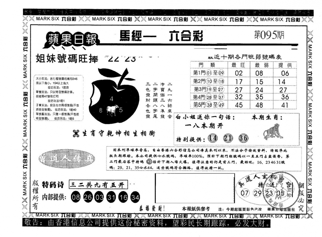 六合彩095期苹果日报A(黑白)