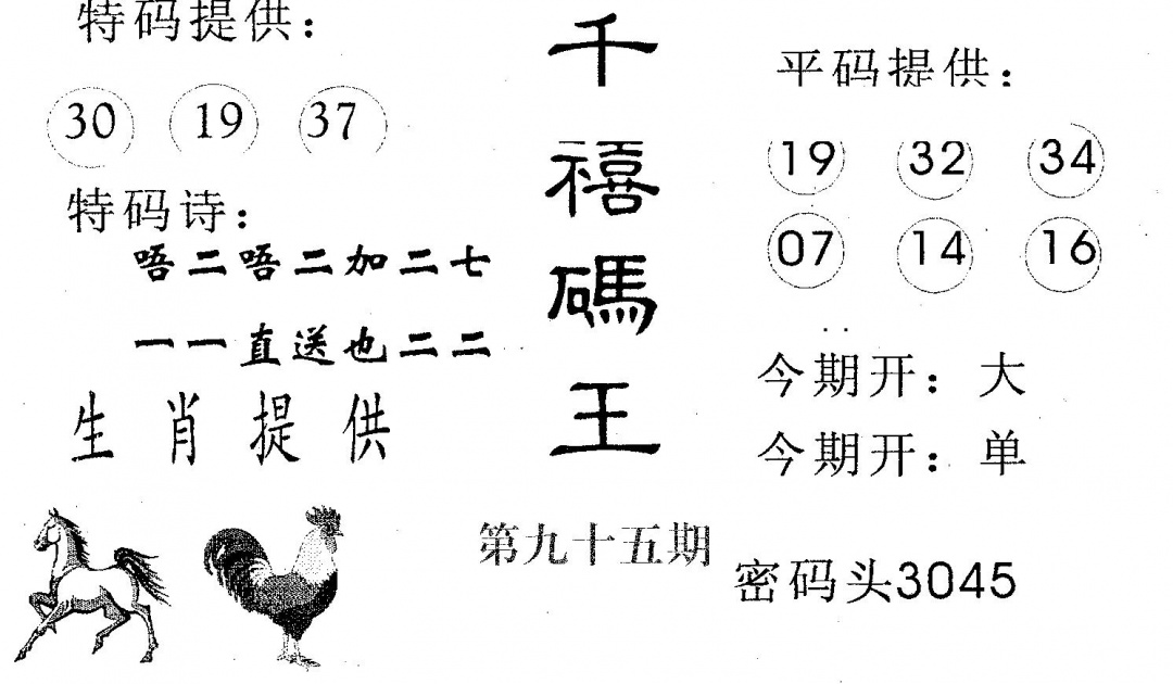 六合彩095期千禧码王(黑白)