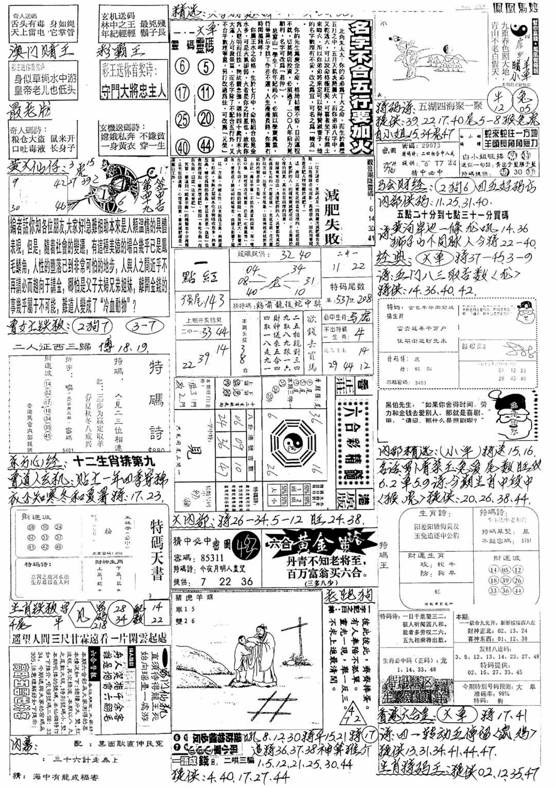 六合彩095期新版手写综合资料B(黑白)