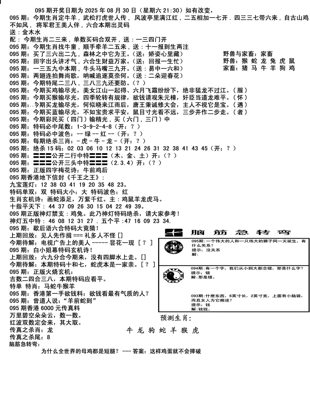 六合彩095期马会小综合(黑白)