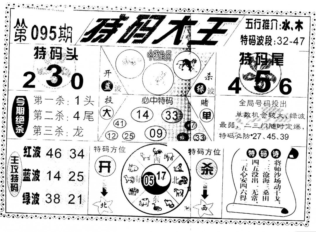 六合彩095期特码大王(新图)(黑白)