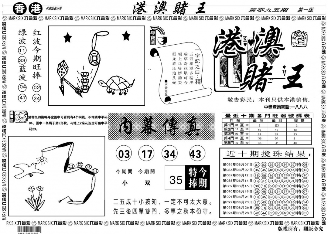 六合彩095期另版港澳赌王A(黑白)