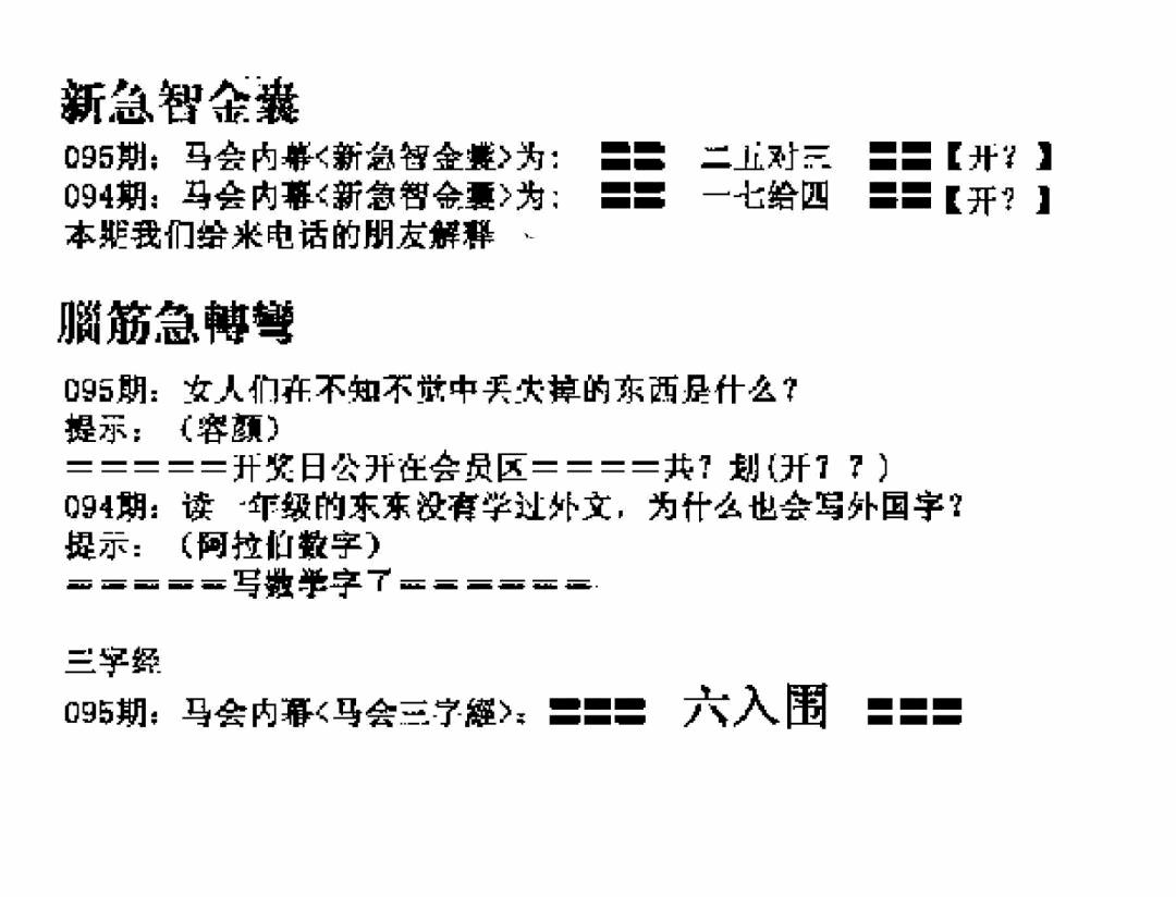 六合彩095期新急智金囊(黑白)