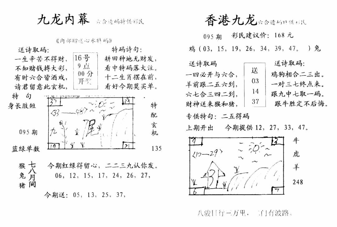 六合彩095期九龙内幕-开奖报(早图)(黑白)