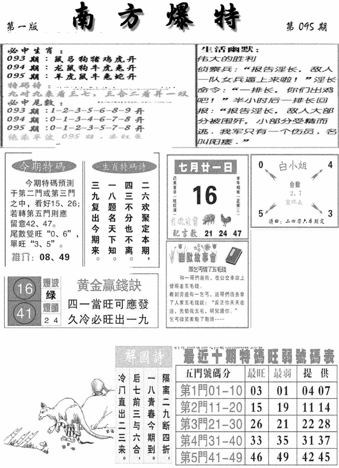 六合彩095期南方爆特A(新图)(黑白)