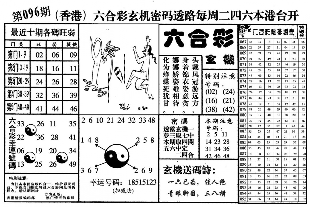 六合彩096期六合玄机(黑白)