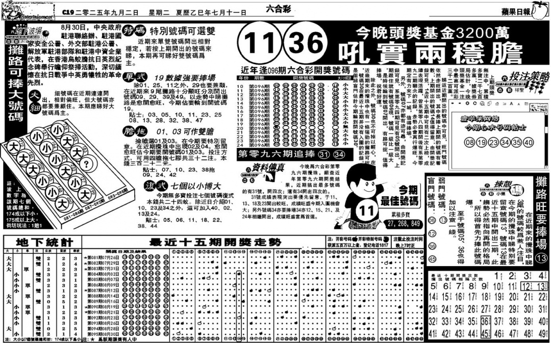 六合彩096期老版苹果日报(黑白)
