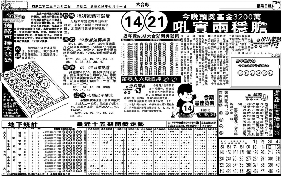 六合彩096期私作苹果报B(自决)(黑白)
