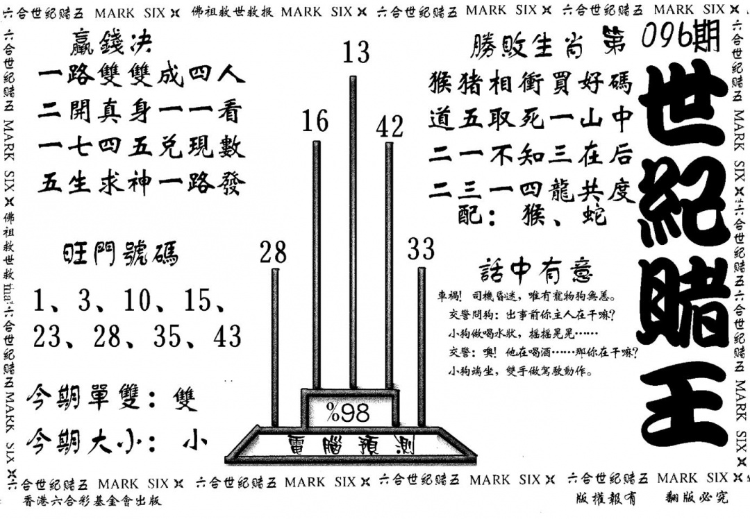 六合彩096期世纪赌王(黑白)