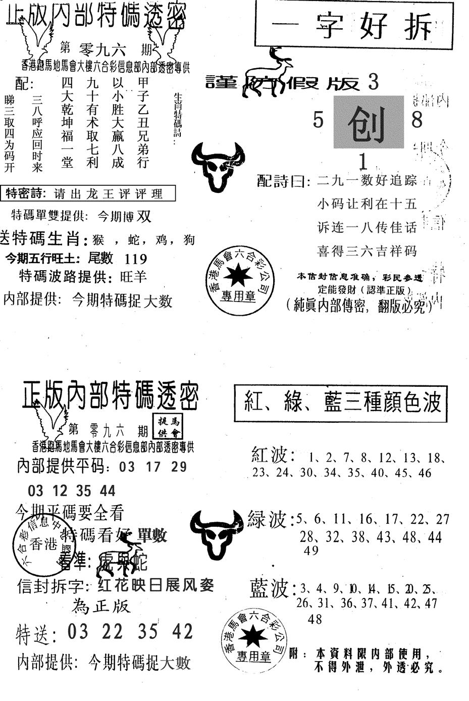 六合彩096期一字好拆(黑白)