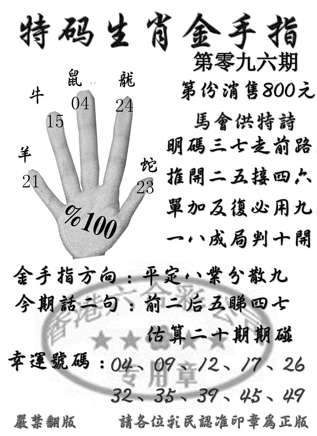 六合彩096期特码金手指(黑白)