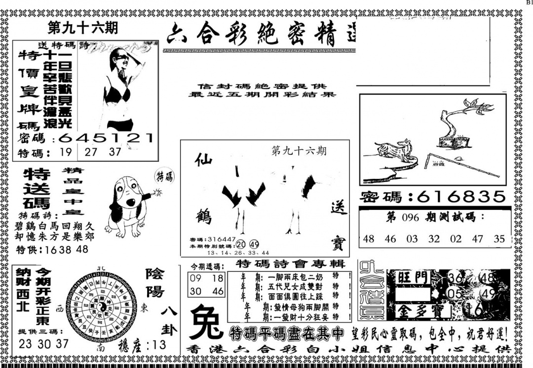六合彩096期另版白姐绝密精选A(黑白)