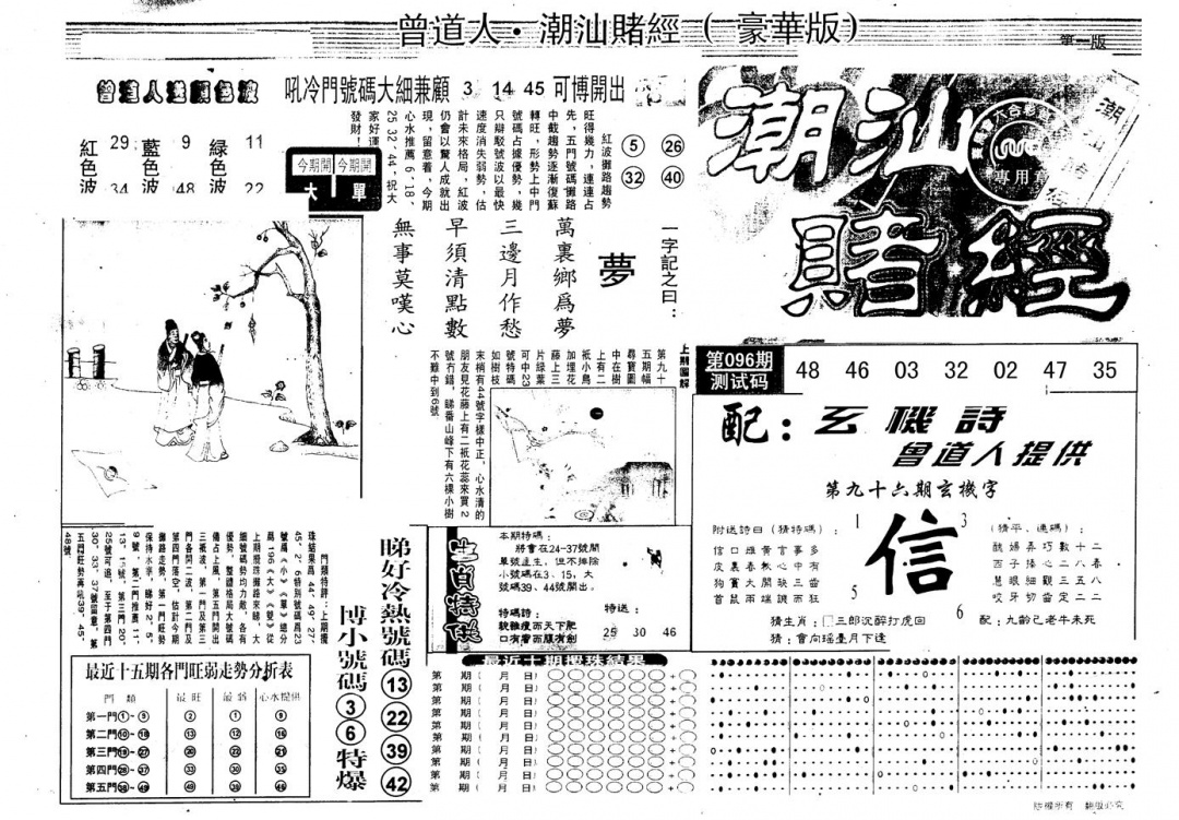 六合彩096期另版潮汕赌经濠华版A(黑白)