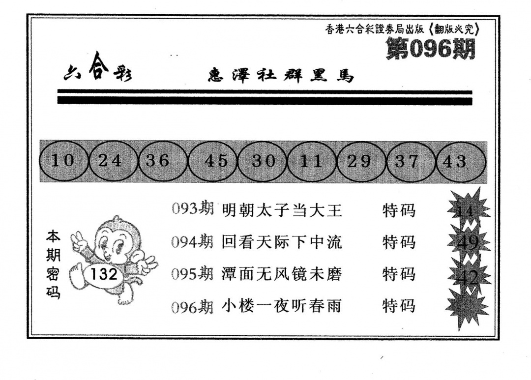 六合彩096期黑马(黑白)