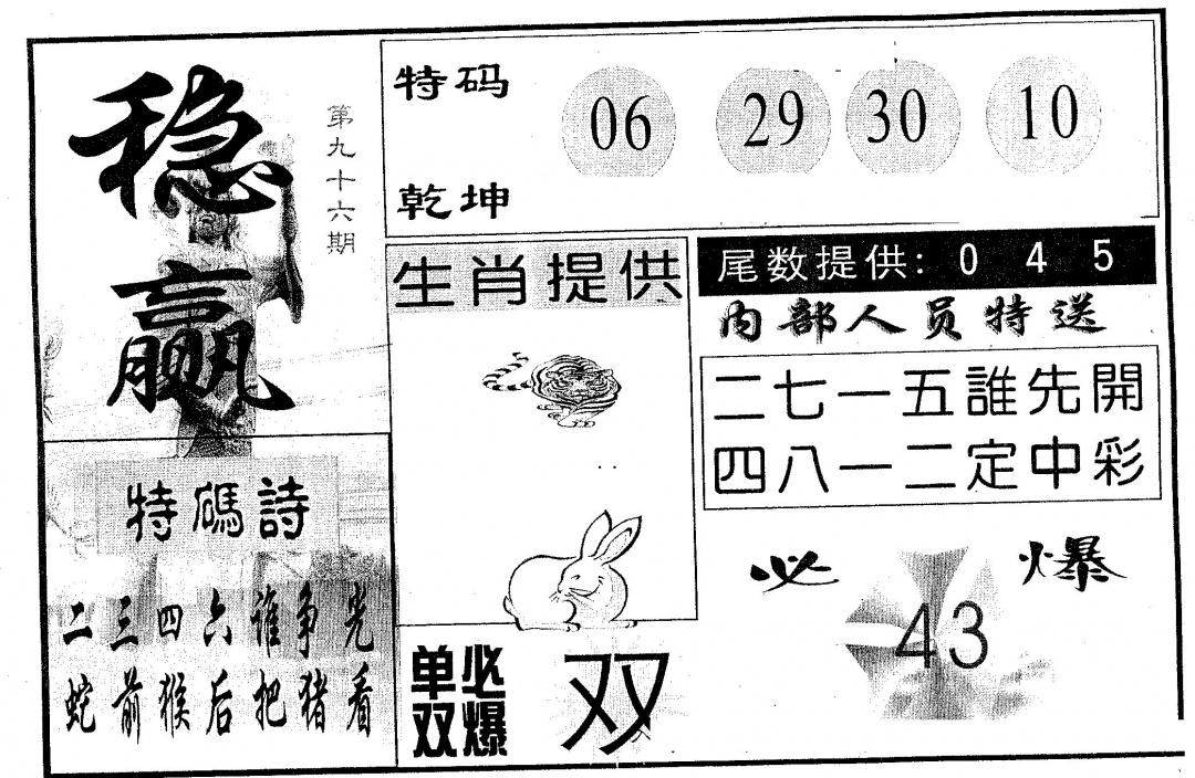 六合彩096期稳赢(黑白)