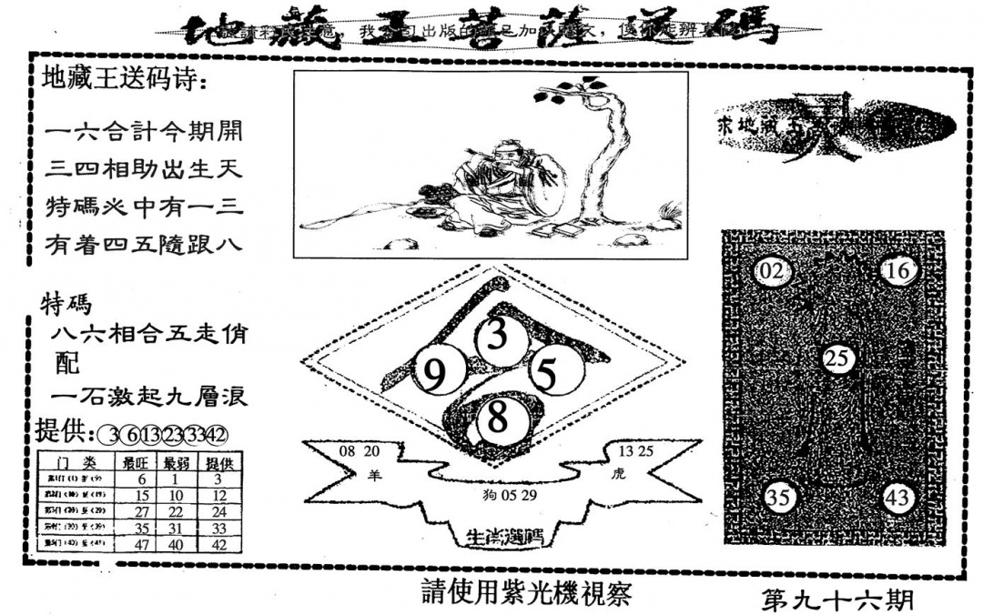 六合彩096期地藏王送码(黑白)