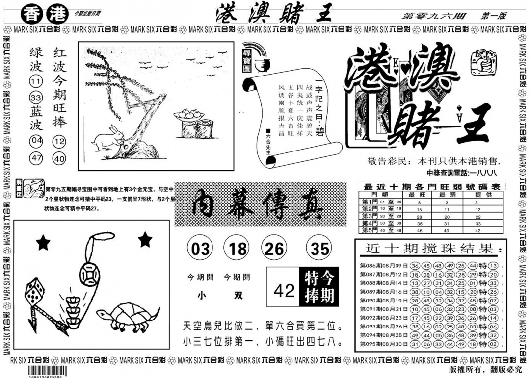 六合彩096期另版港澳赌王A(黑白)