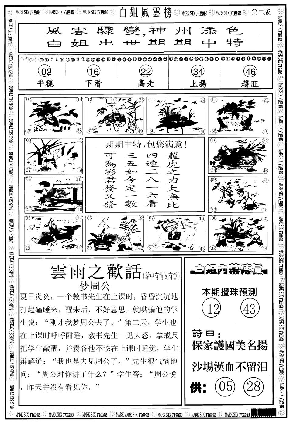 六合彩096期另版白姐风云榜B(黑白)