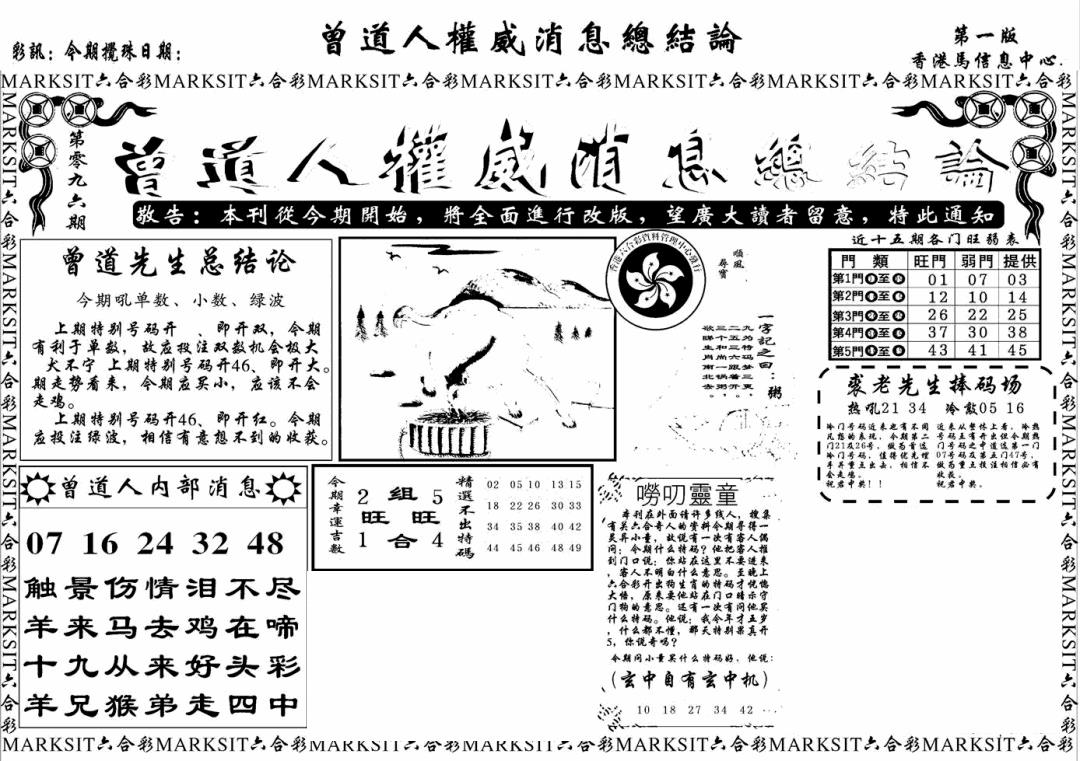 六合彩096期另版权威消息A(黑白)