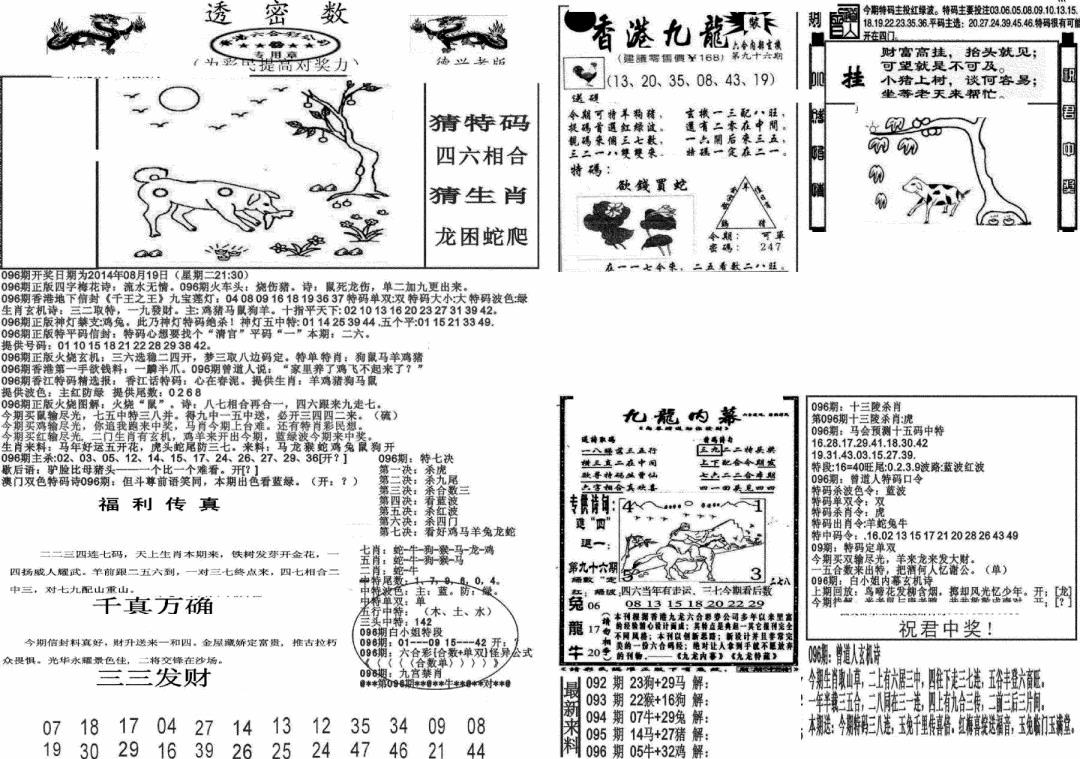 六合彩096期新透密数A(新)(黑白)