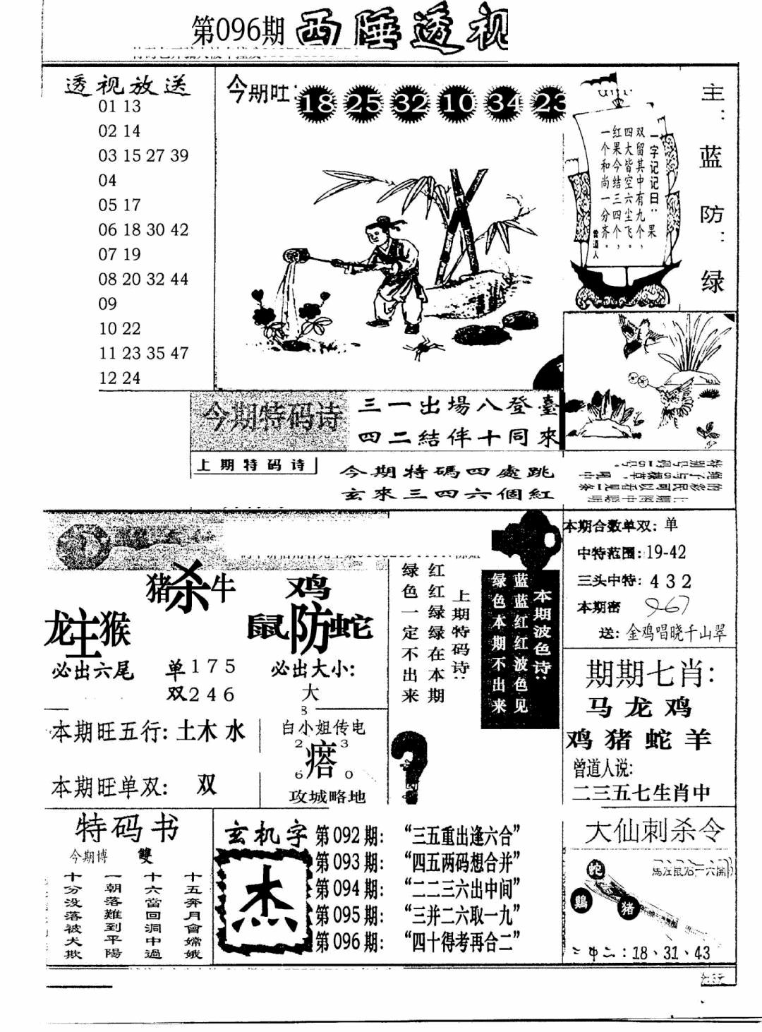 六合彩096期广东西陲透视(新报)(黑白)