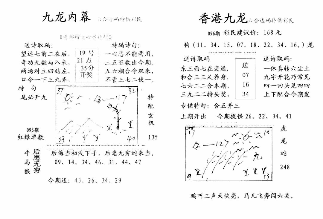 六合彩096期九龙内幕-开奖报(早图)(黑白)