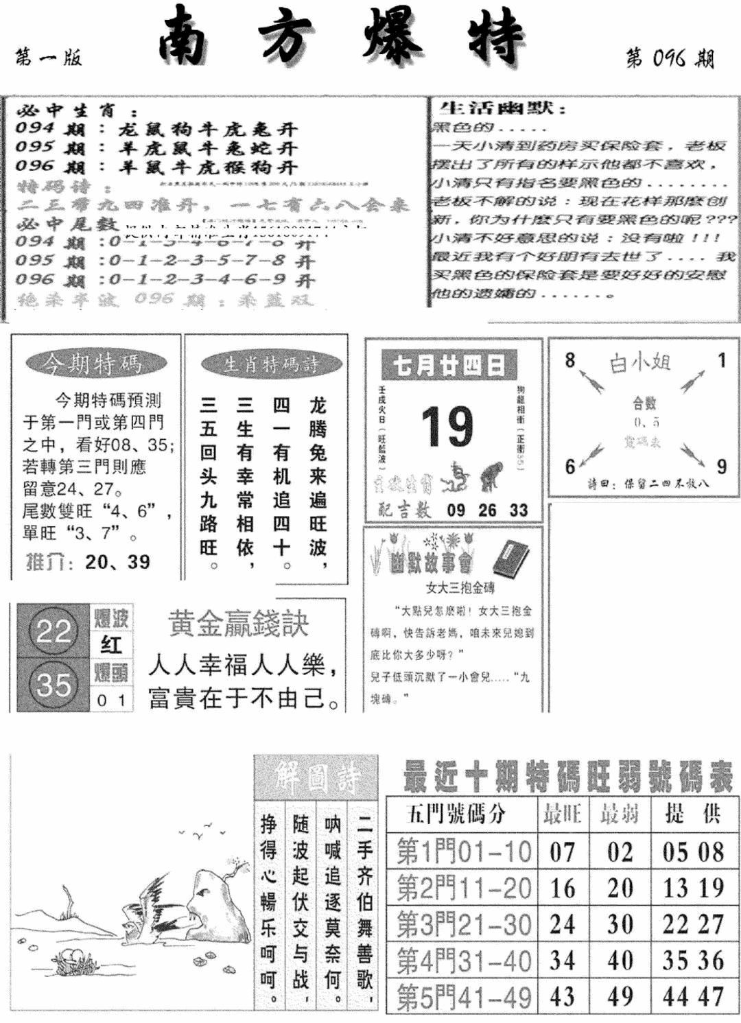 六合彩096期南方爆特A(新图)(黑白)