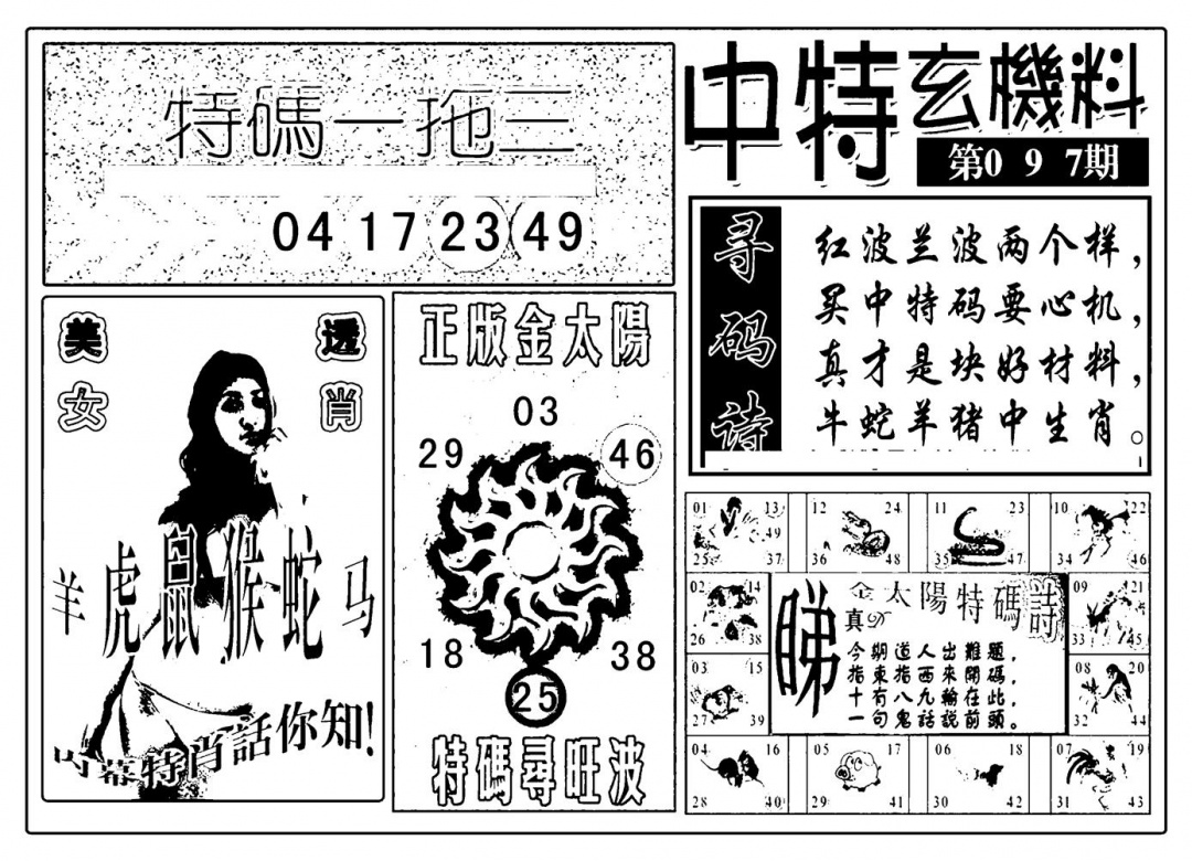 六合彩097期中特玄机料(新图)(黑白)