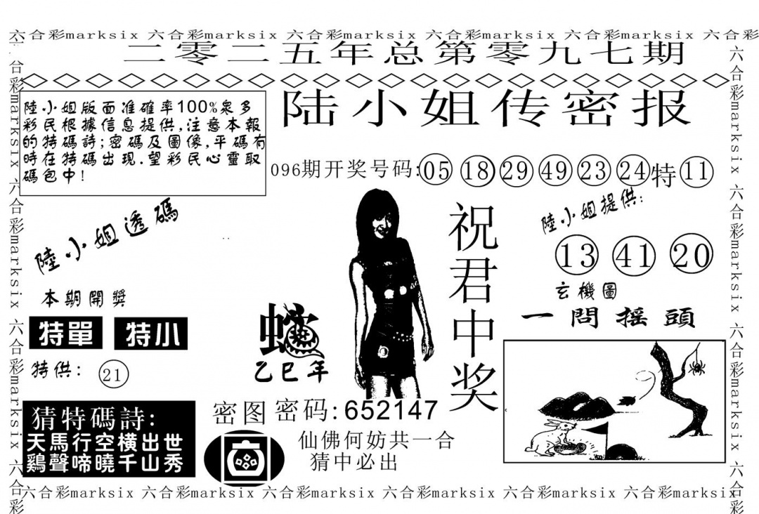 六合彩097期陆小姐传密A(黑白)