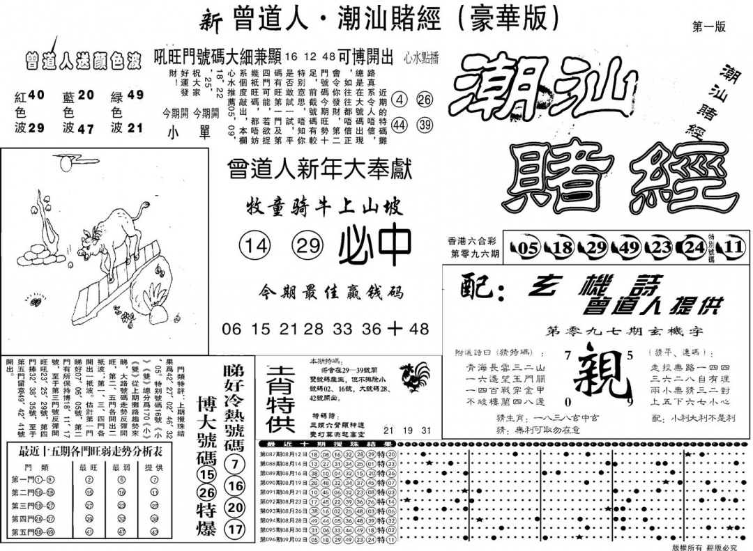 六合彩097期另潮汕赌经濠华版A(黑白)