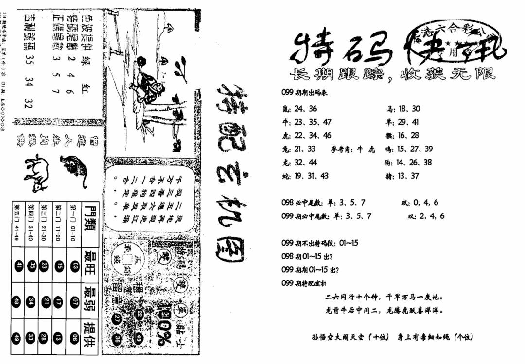 六合彩099期特快快讯+玄机图(新)(黑白)