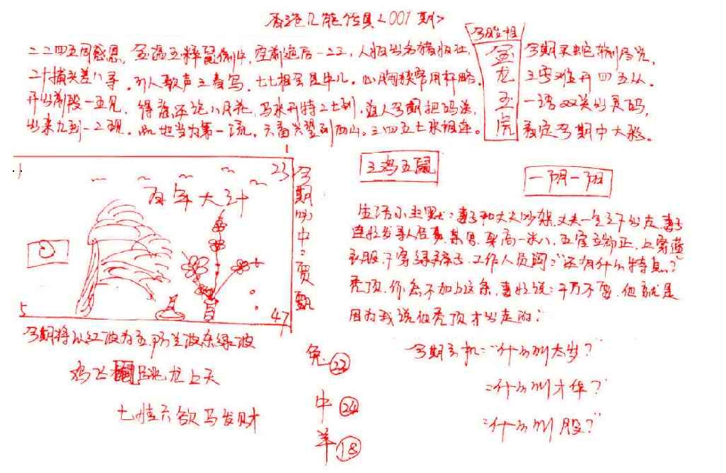六合彩001期九龙传真(手写)