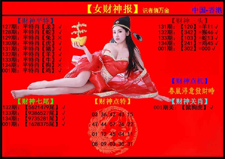 六合彩001期女财神报