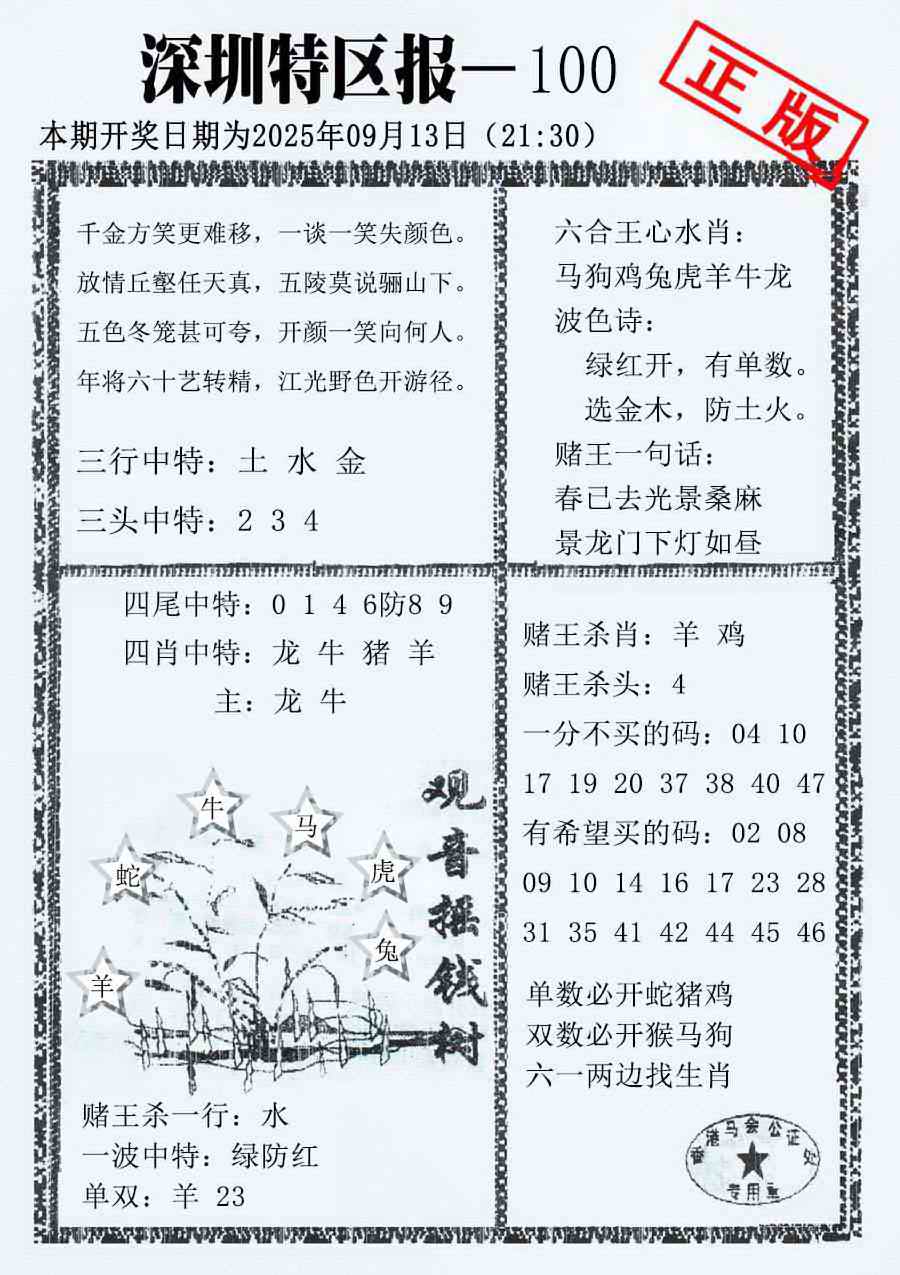 六合彩100期深圳特区报A