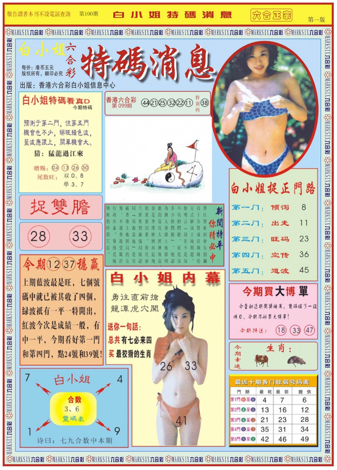 六合彩100期白小姐特码消息A