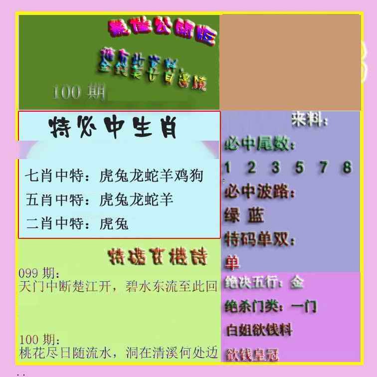 六合彩100期波肖门尾最佳公开版