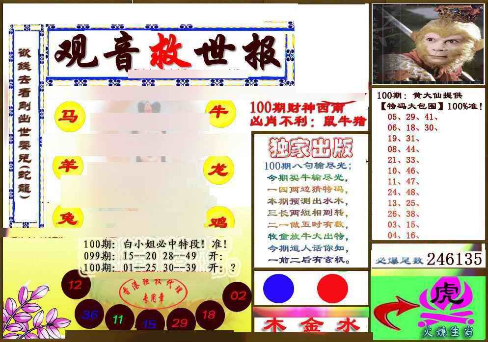 六合彩100期(另版)观音救世密报