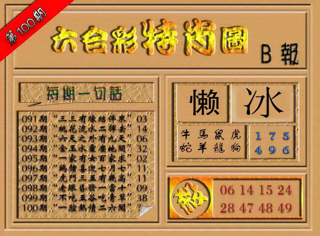 六合彩100期六合彩特肖图（B报）