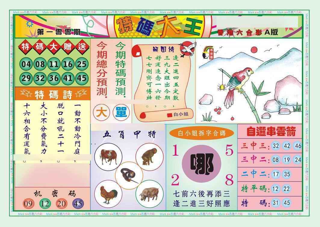 六合彩100期特码大王A（新图）
