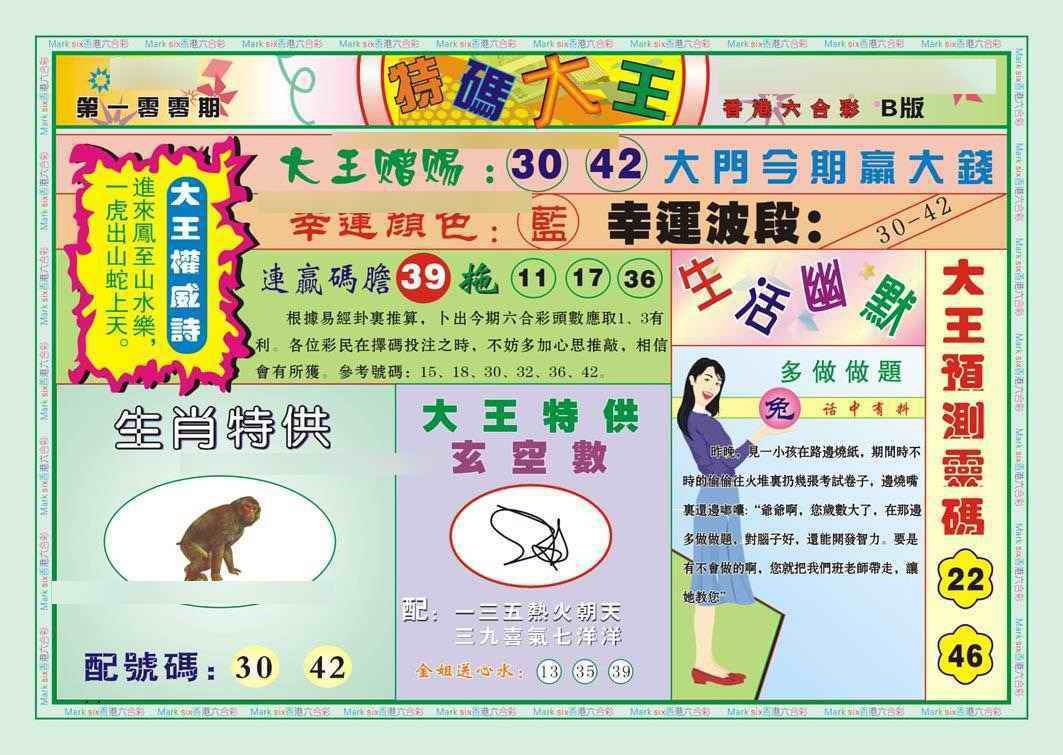 六合彩100期特码大王B（新图）
