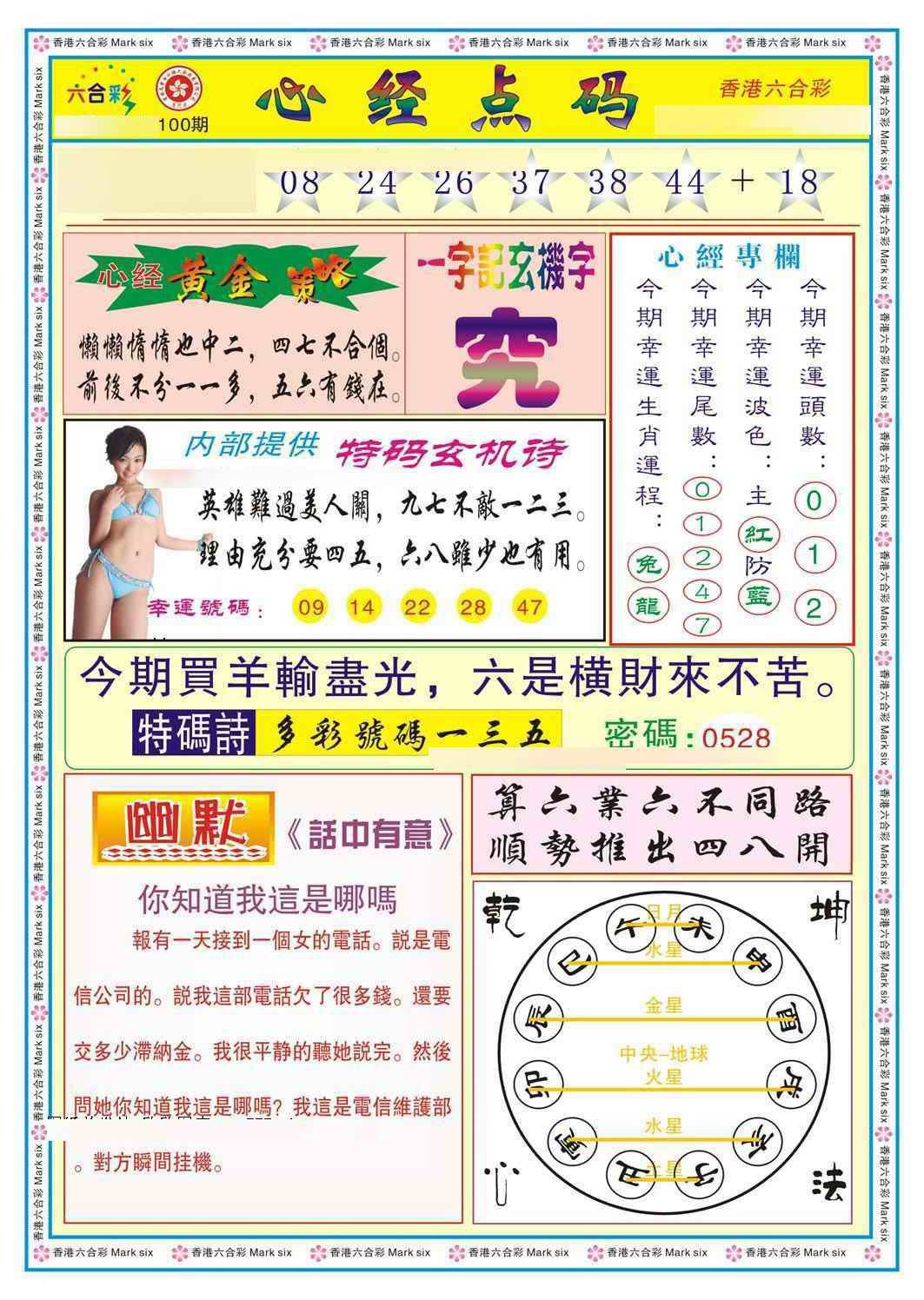 六合彩100期心经点码b（新图）