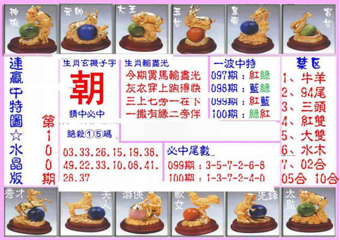 六合彩100期连赢中特图（水晶版）