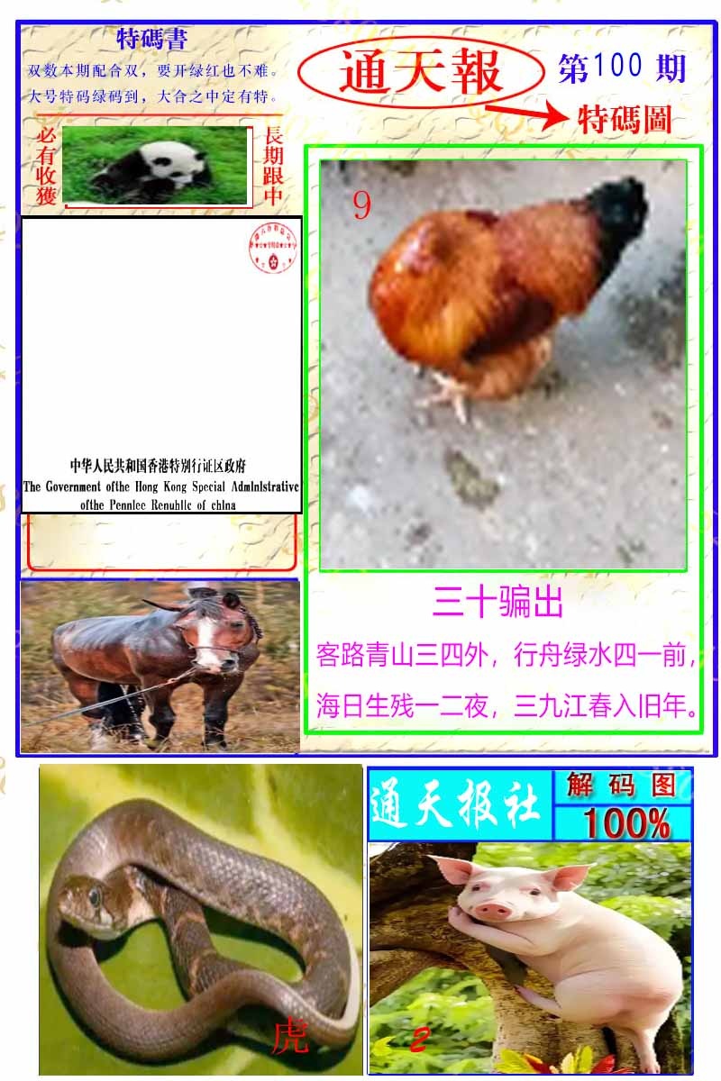 六合彩100期通天特解图